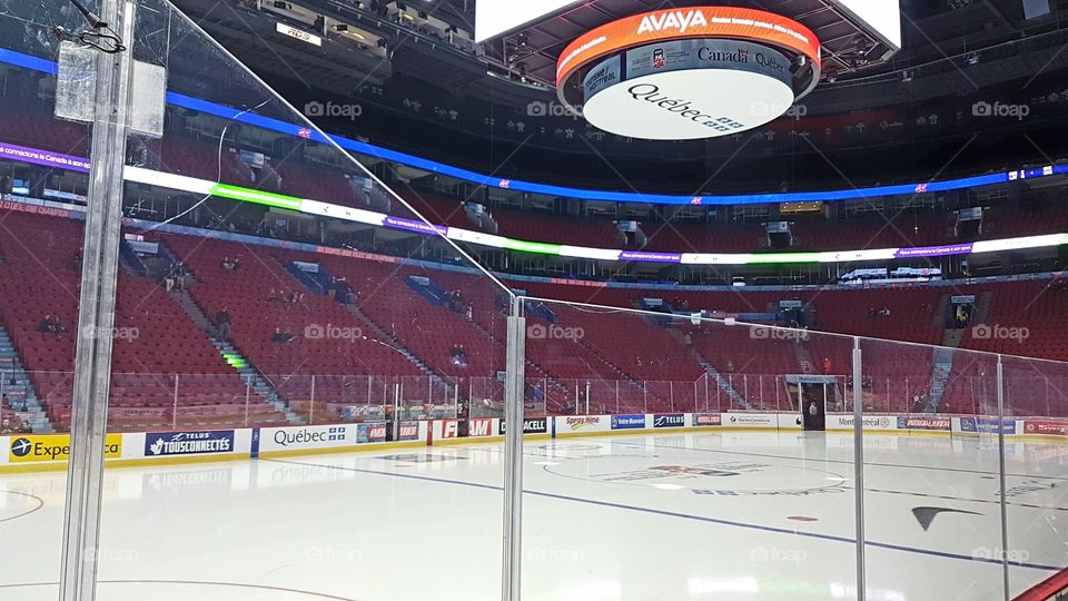 Centre Bell sports complex venue in Montreal, Canada. Seats and ice hockey field view.

Centre Bell sports venue in Montreal, Canada during ice hockey game.