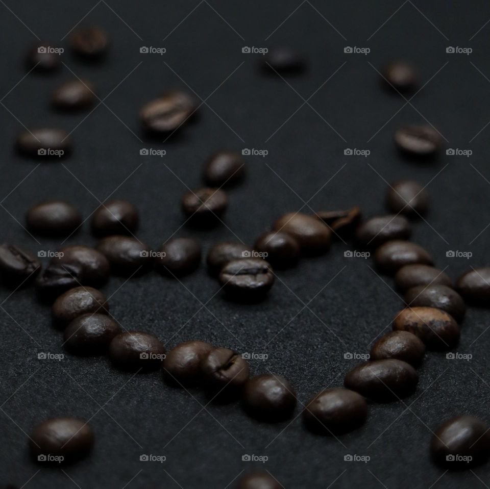 Coffee beans in heart shape