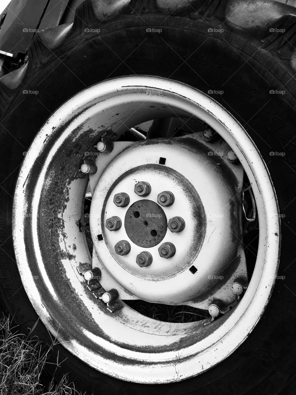Wheel with tire and rim in black and white 