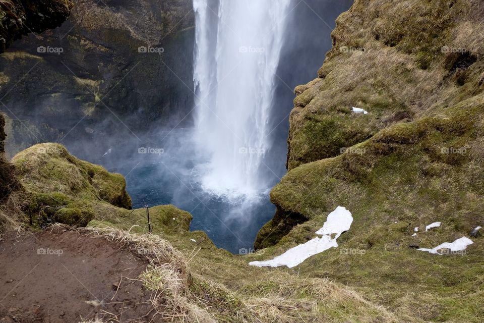 Looking down at waterfall in Iceland