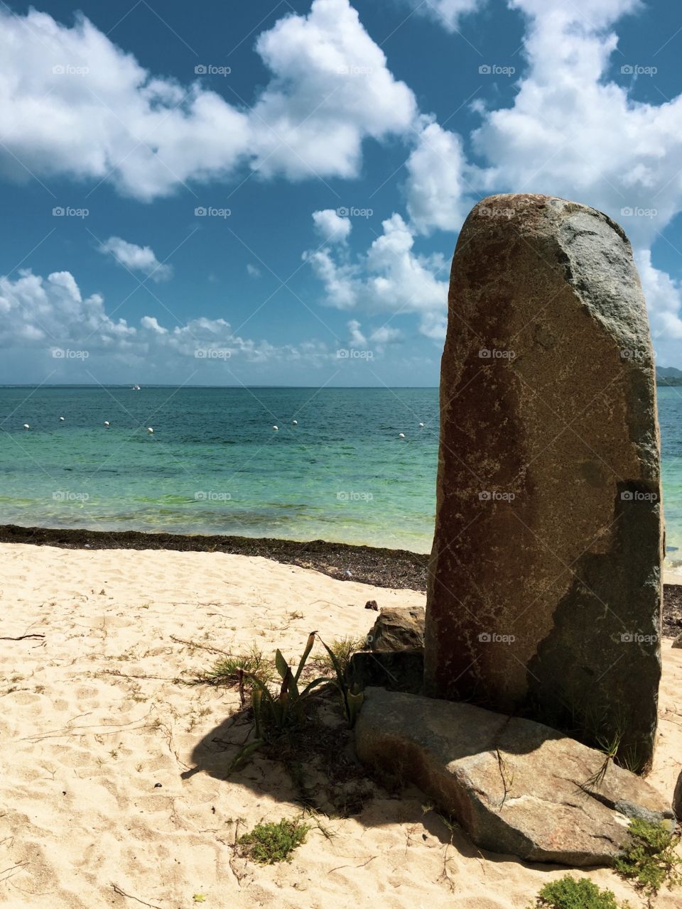 St. Maarten Beach Landscape, Oceanside View With Large Rock, Beautiful Landscape Photography, Beach With Turquoise Ocean Waters 