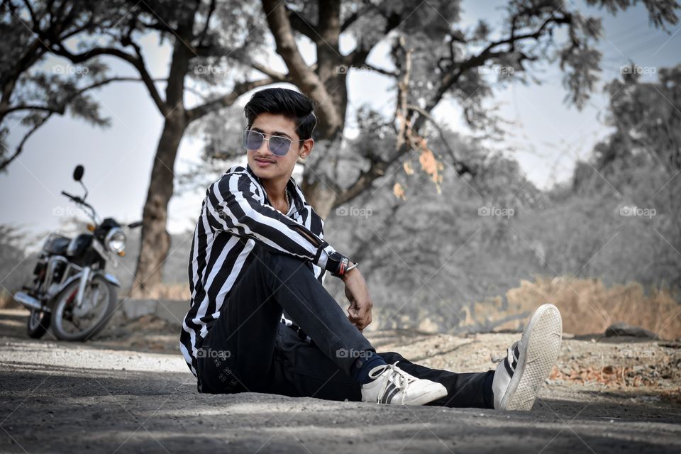 Young boy street photography in free time