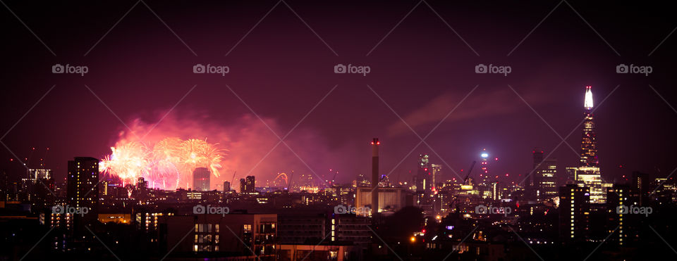 Fireworks above London. New Years Eve.