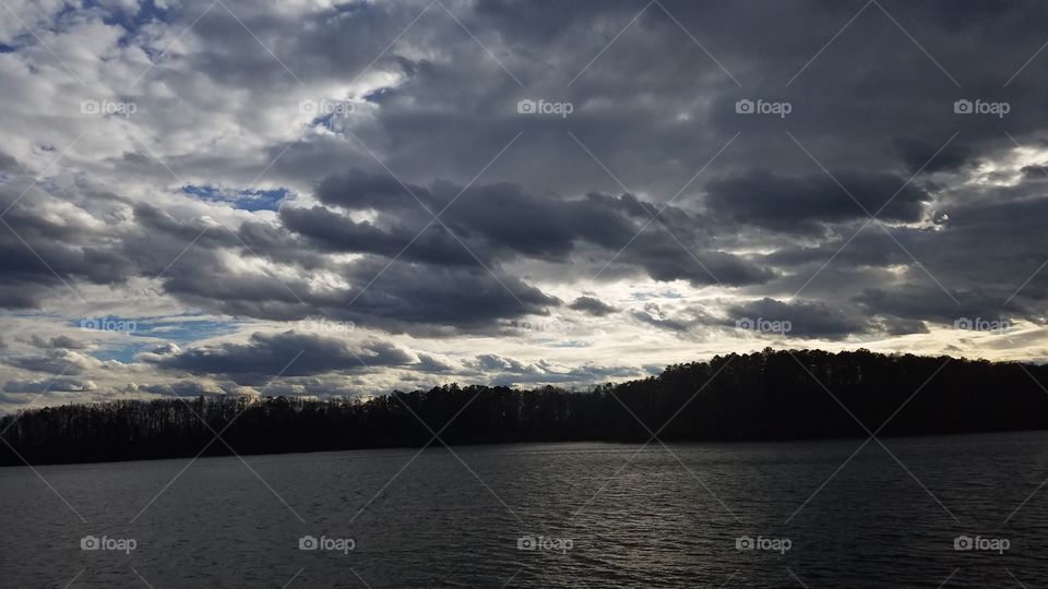 cold, windy, cloudy winter day on the lake