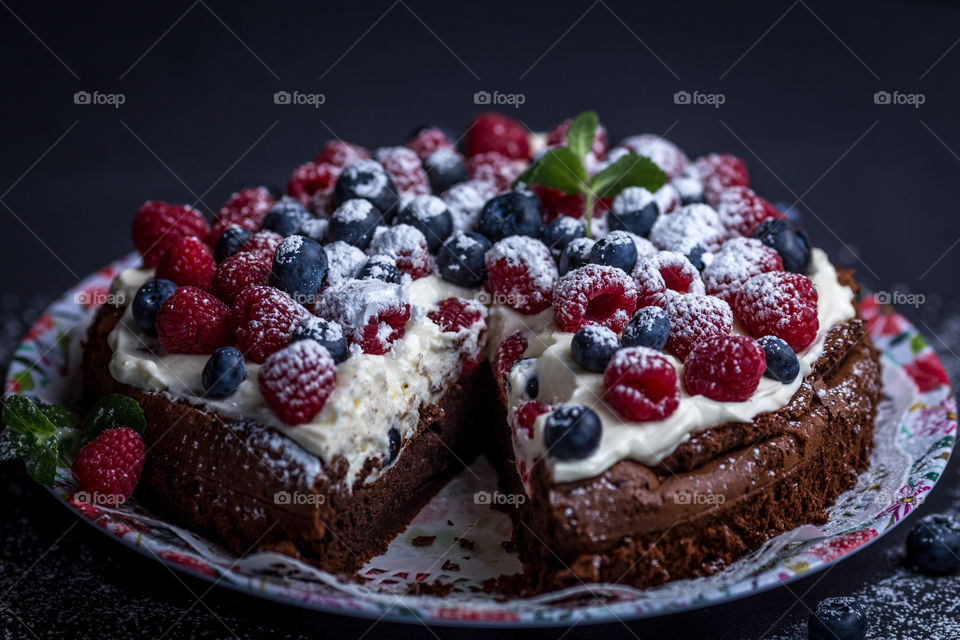 High angle view of chocolate cake