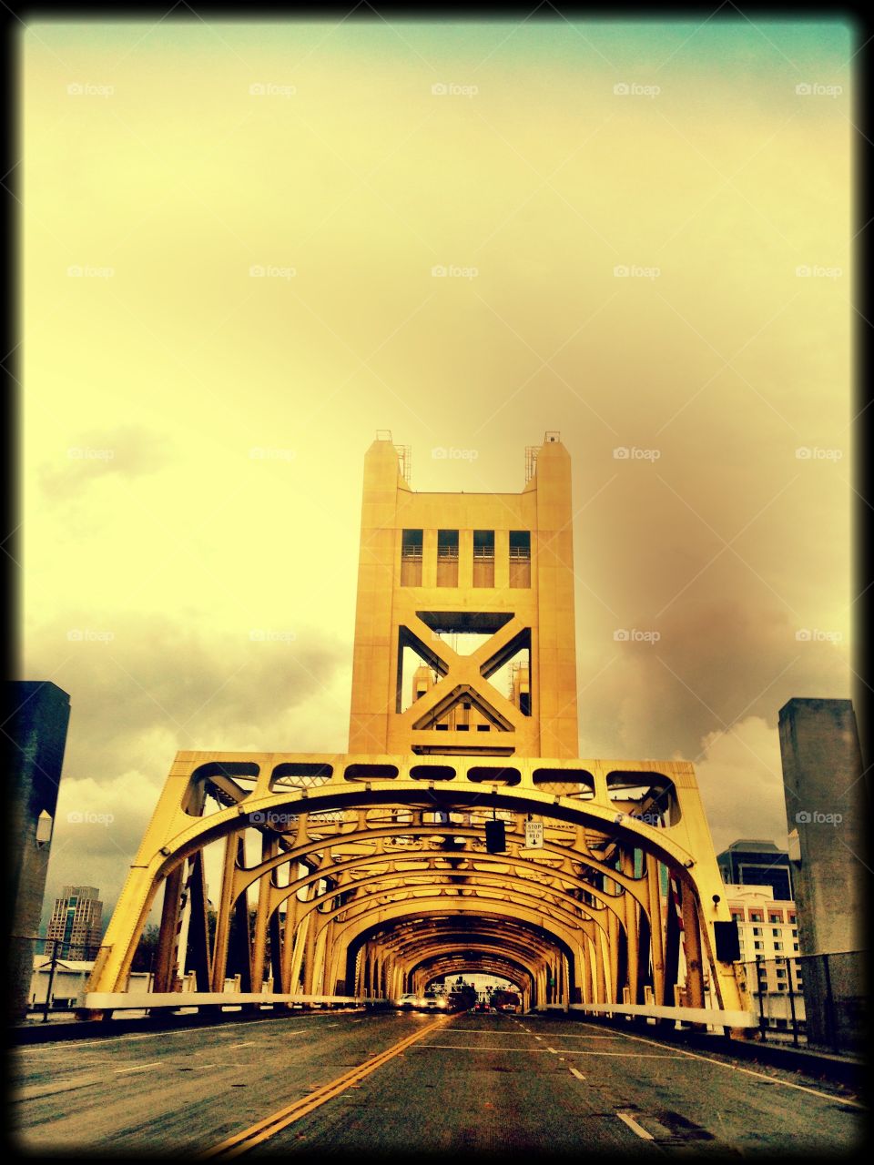 Sacramento tower bridge on cloudy day 