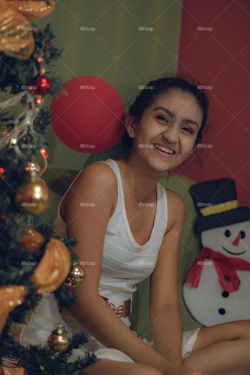 Girl smiling happily in the Christmas season
