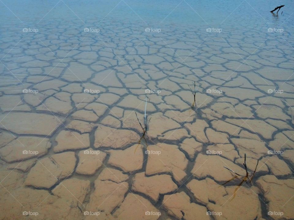 Natural pattern crack ground on the lake