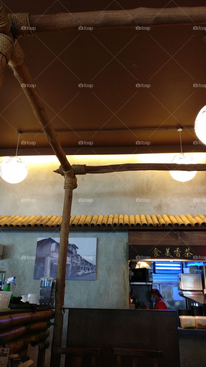 Wood and bamboo inspired interior decoration at The Life Cafe.
