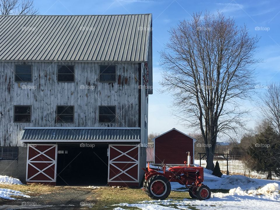 Red farm tractor 