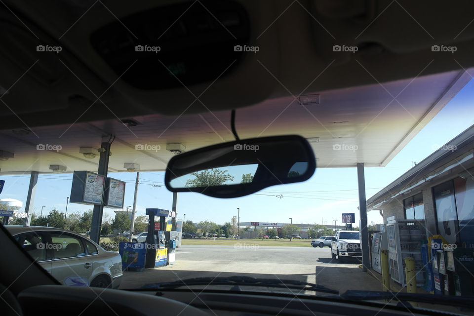 View through the windshield as we travel the road