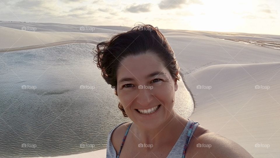 Woman against lake in the desert 