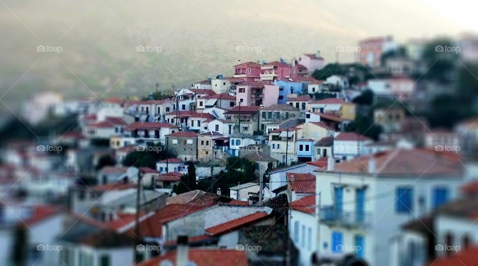 Sunrise over old Samos Town 