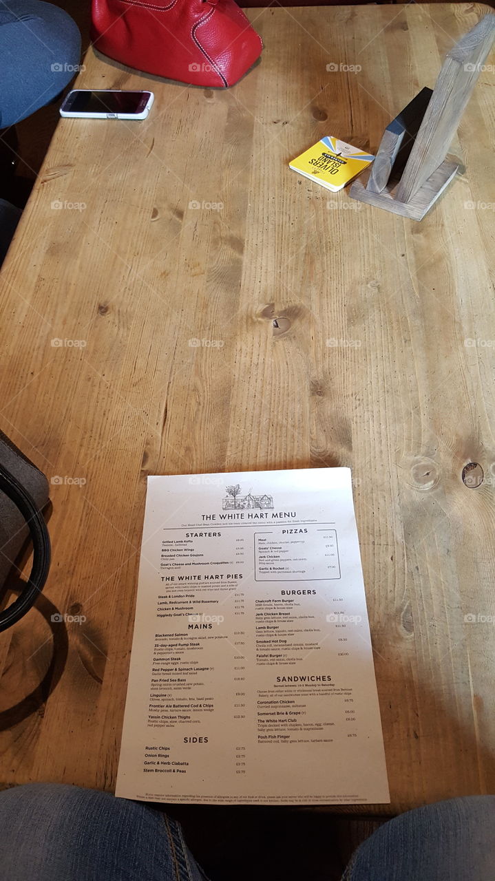 menu in pub