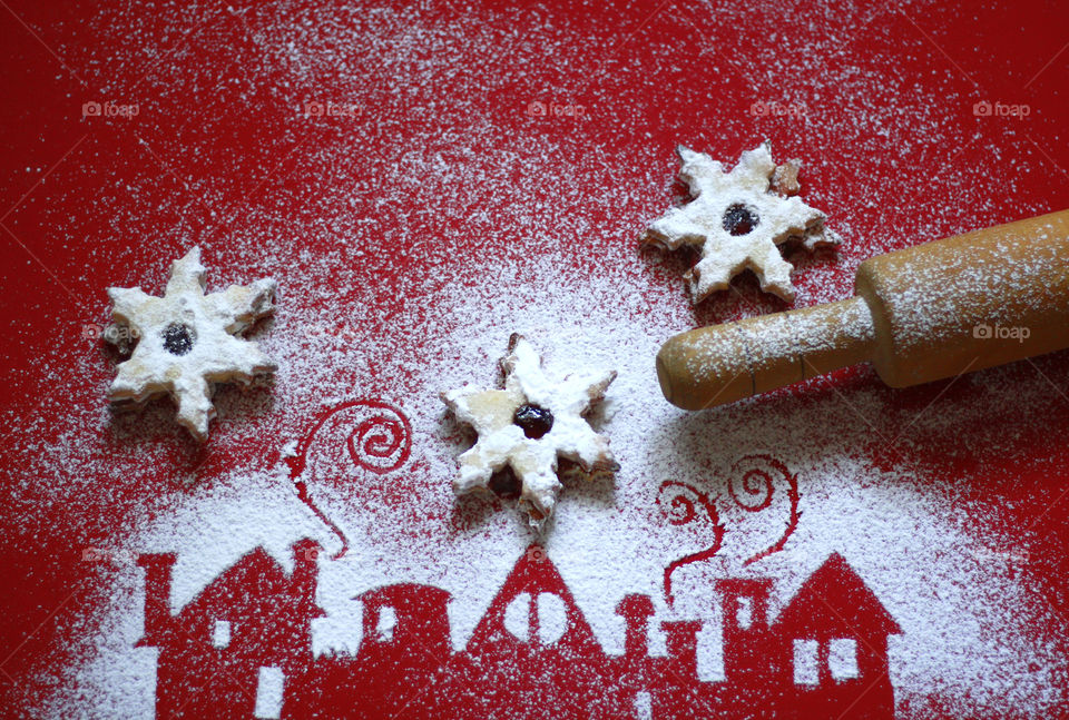 Christmas cookies and a rolling pin