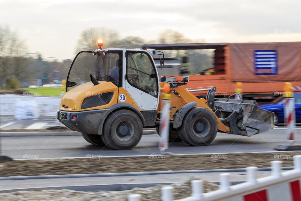 Excavator in motion 