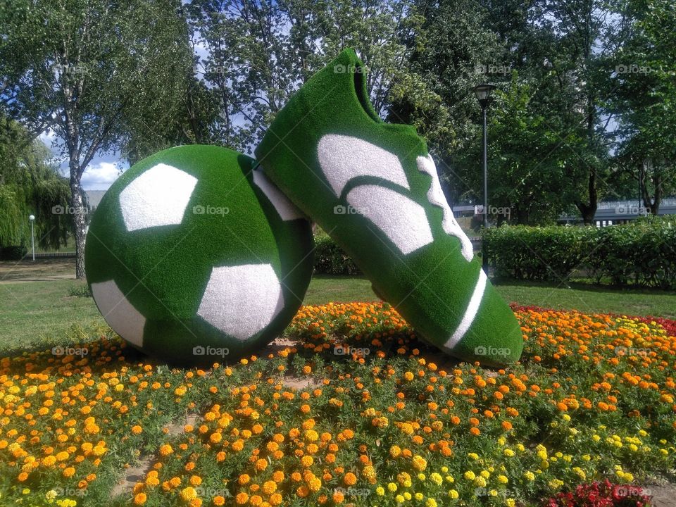 sports football figure Olympics street art landscape in the Minsk city Belarus