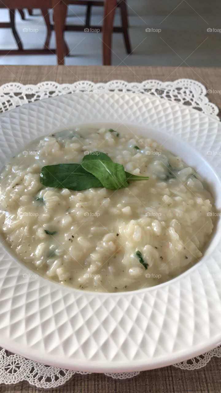 Risoto de rúcula com mussarela de búfala - Bull cheese Risotto 