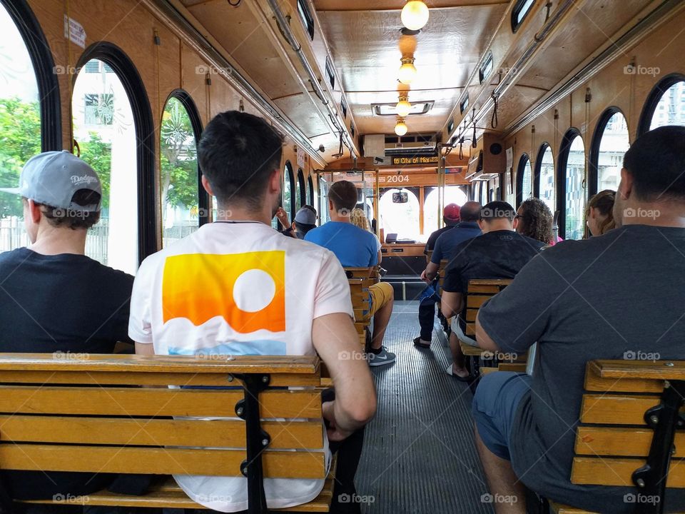 People using public urban transport in Miami, USA