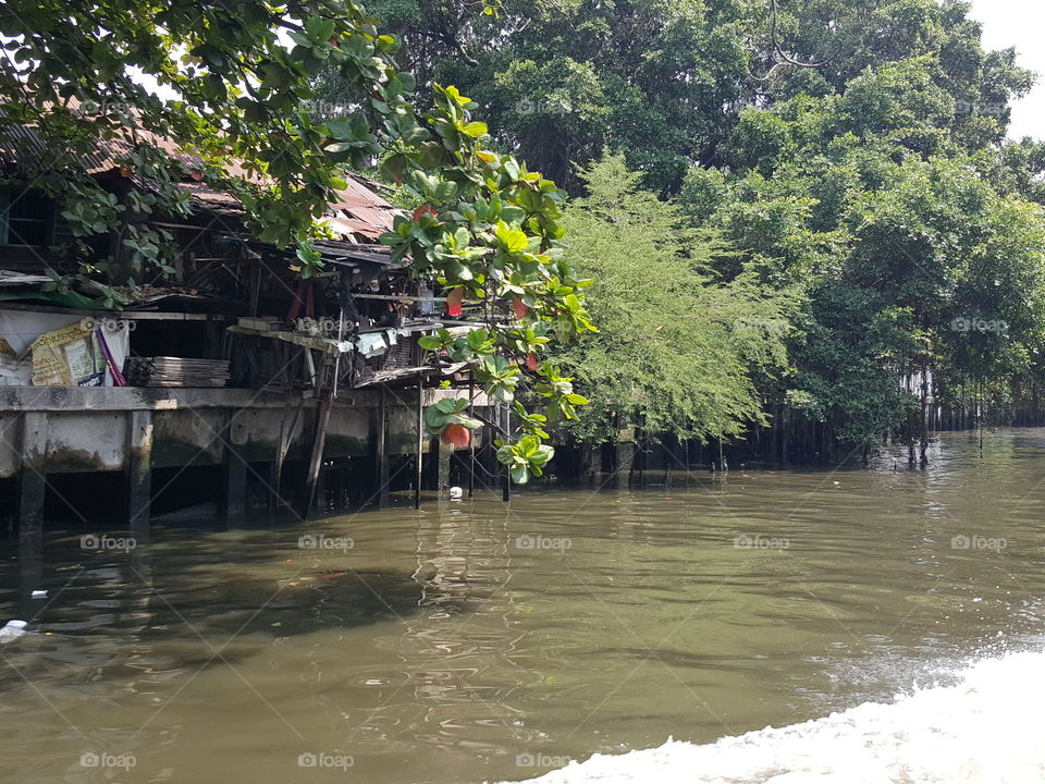 View of Mekong canals in the interior of Bangkok city in Thailand