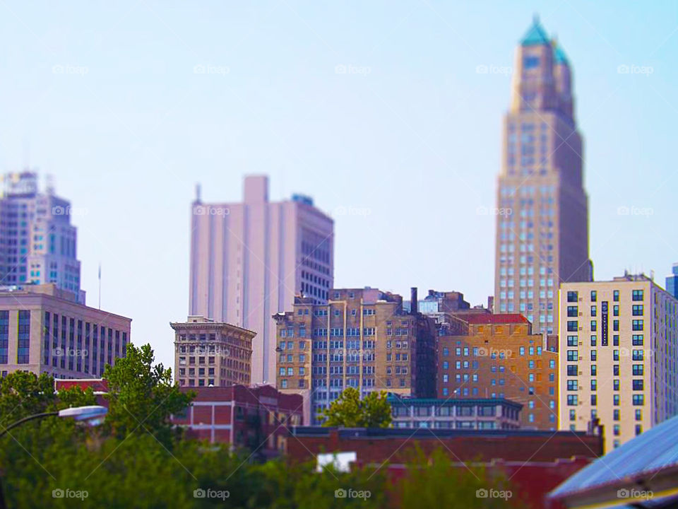Downtown Kansas City, Farmers Market View. I took this photo while visiting the Kansas City Farmers Market downtown. I created a tilt shift effect.