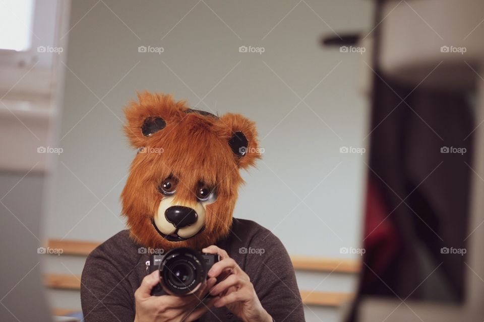Bear Mask With Fujifilm Camera, Fujifilm Camera Gear, Fujifilm Photography, Playing With A Bear, Sweatshirt Hoodie With Bear 