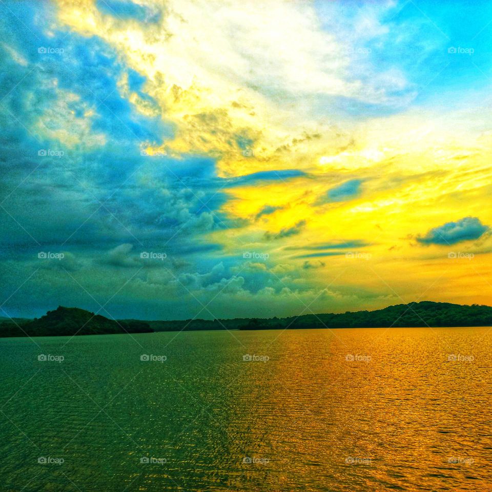 In the afternoon before sunset on the edge of the lake