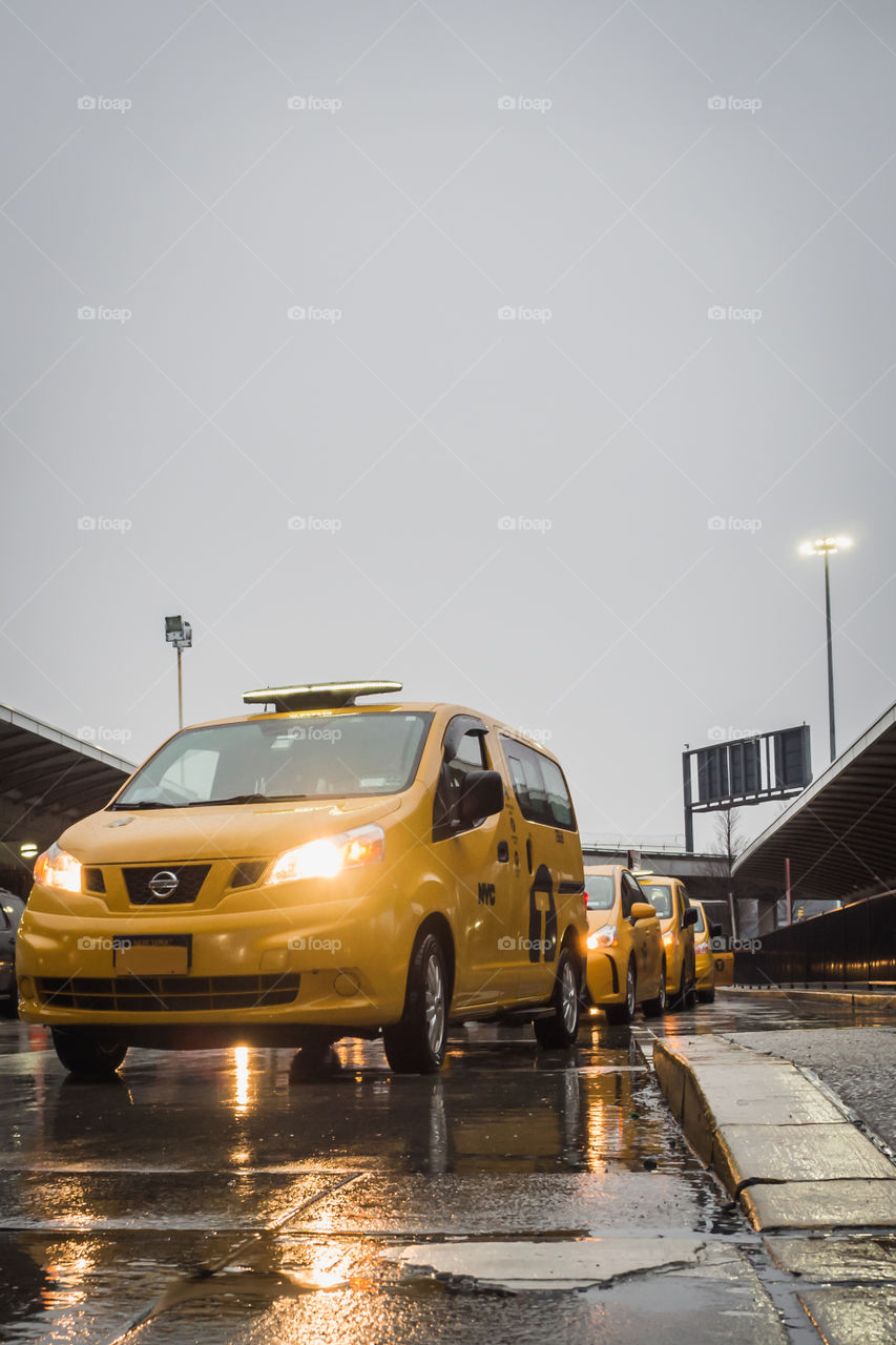 Line of yellow cab at the airport JFK in New York 