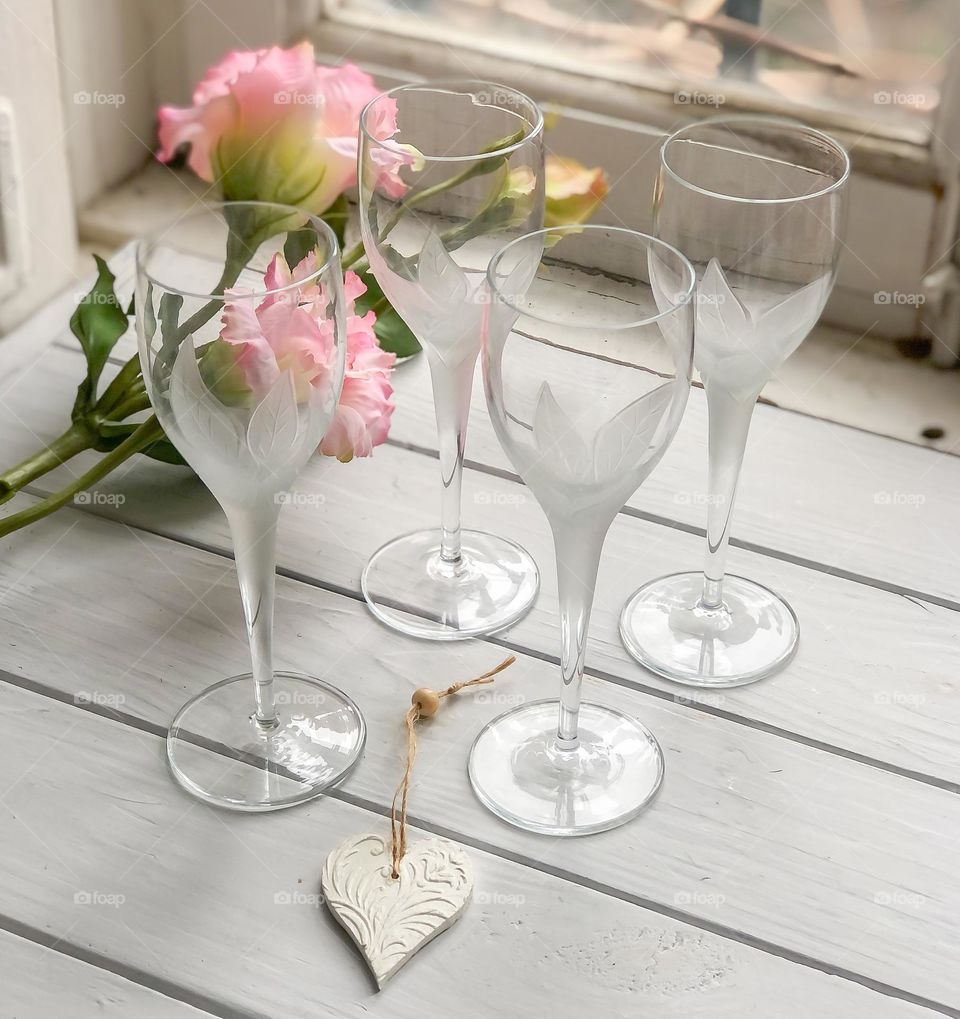 Antique liquor glasses in tulip shape