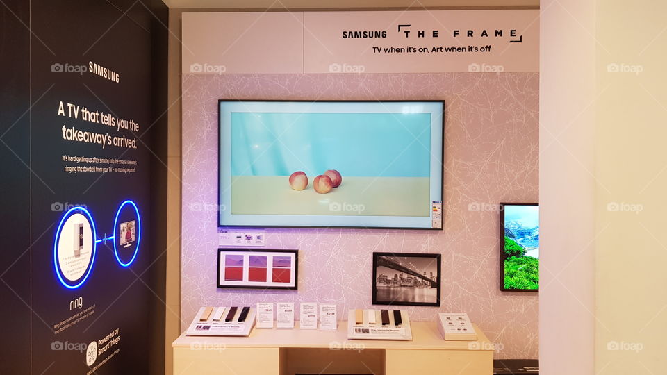 Samsung The Frame television wall mounted at Peter Jones Sloane square Kings road Chelsea London