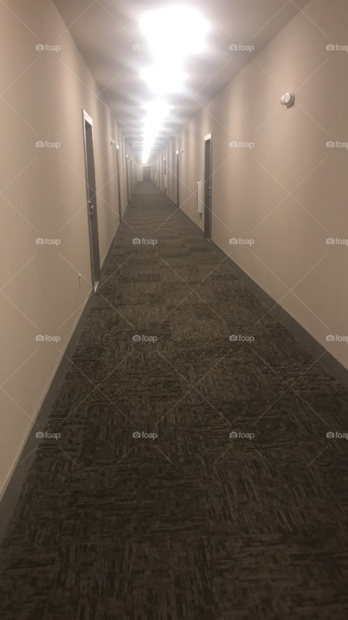 A long carpeted hallway