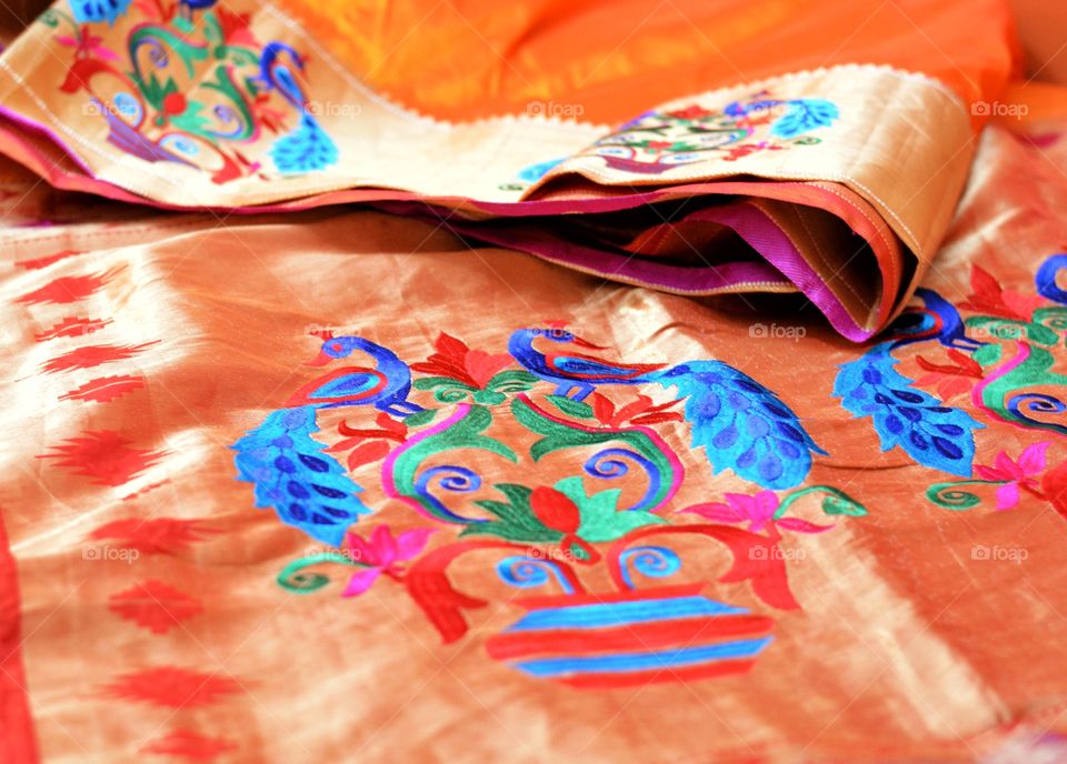 Handmade peacock design on saree/ cloth special in Indian wear (paithani saree) - Fashion details