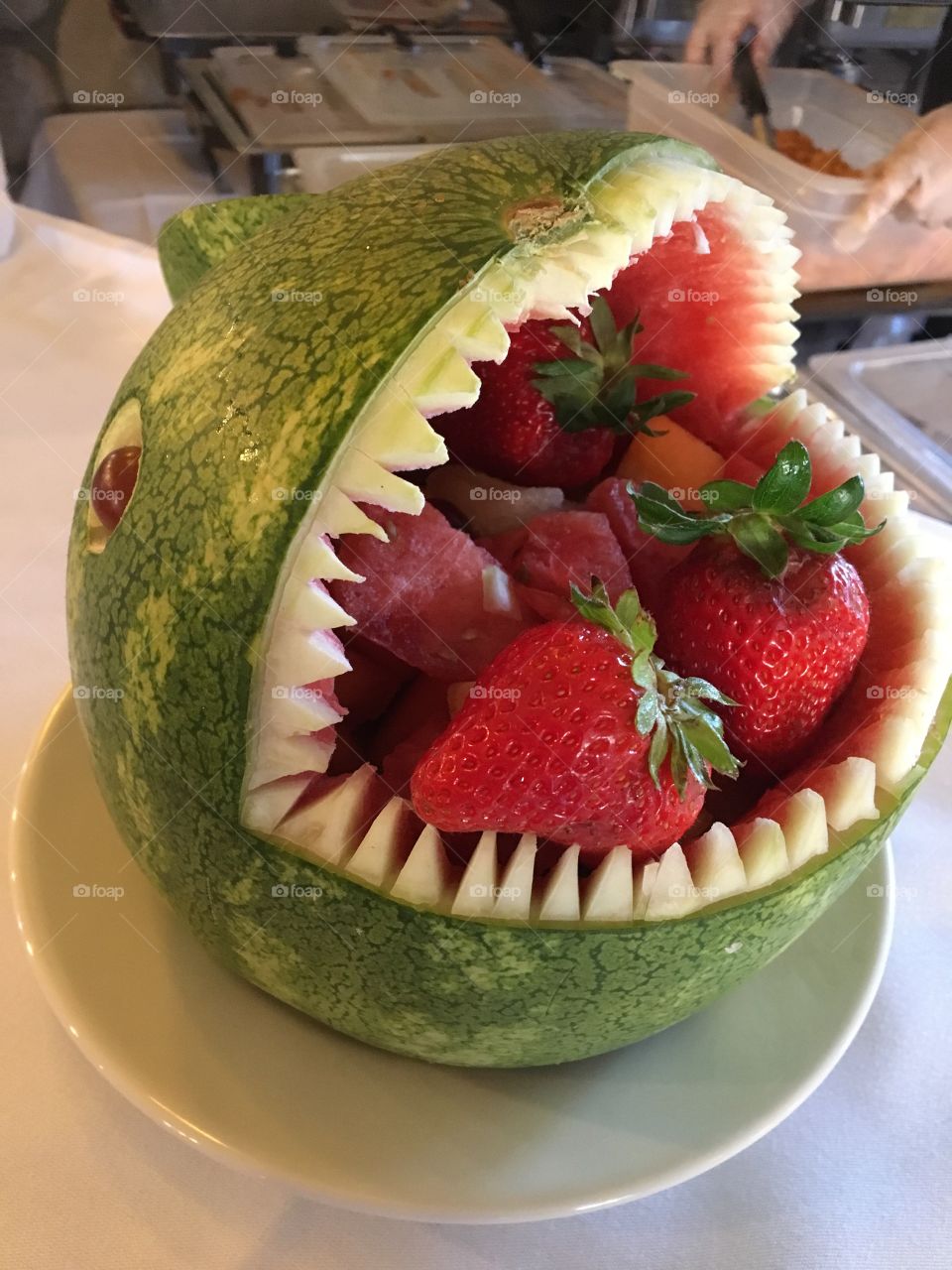 Carved watermelon shark 