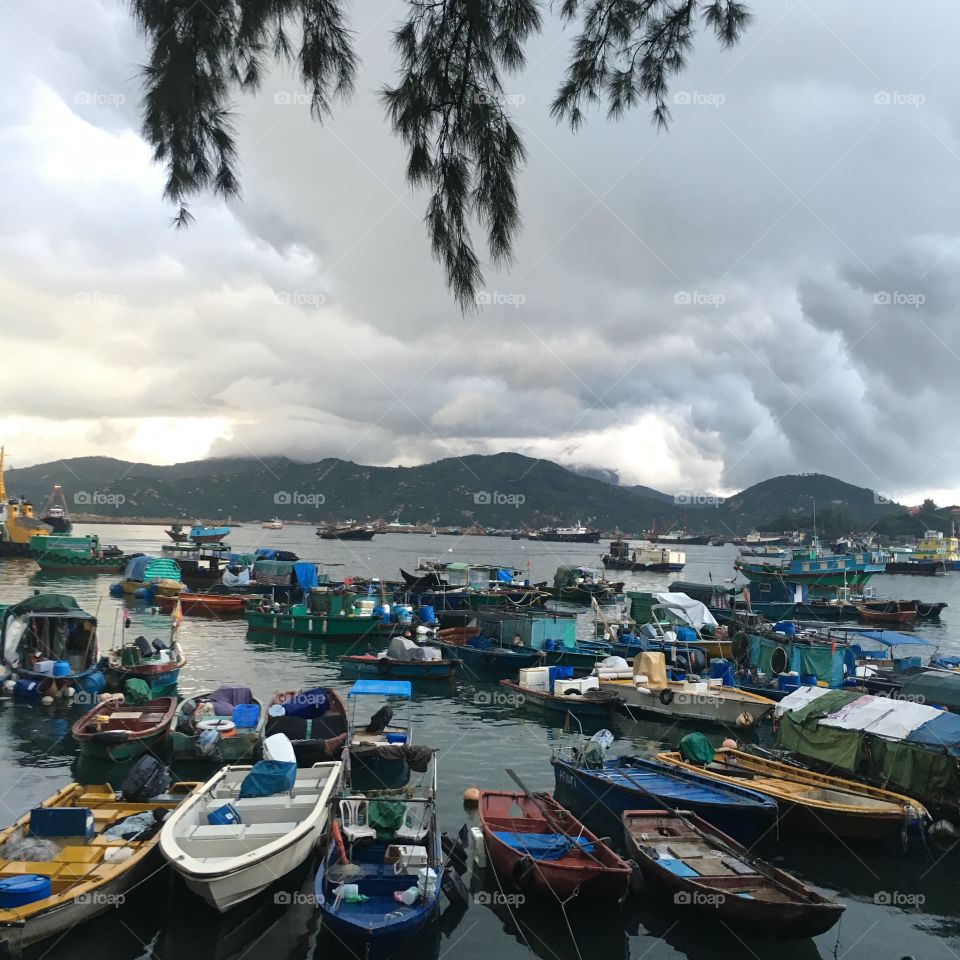 Cheung Chau harbour fishing boats 
