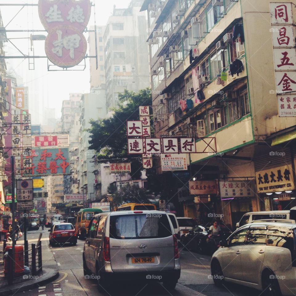 A busy street in Hong Kong.