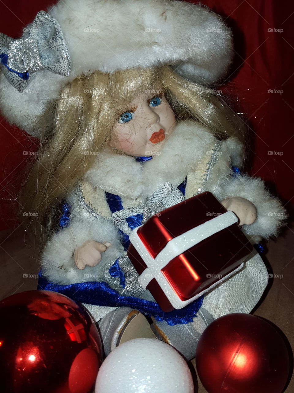 Blonde Winter Doll with Christmas Decorations