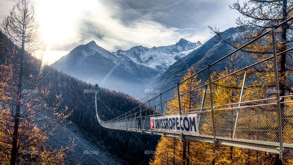 Long suspended bridge in Zermatt, Switzerland