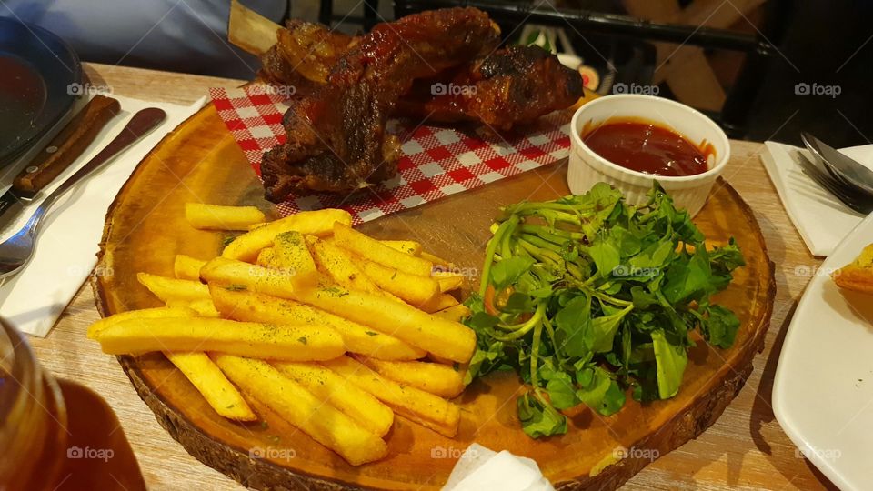 BBQ Grilled beef ribs with fries