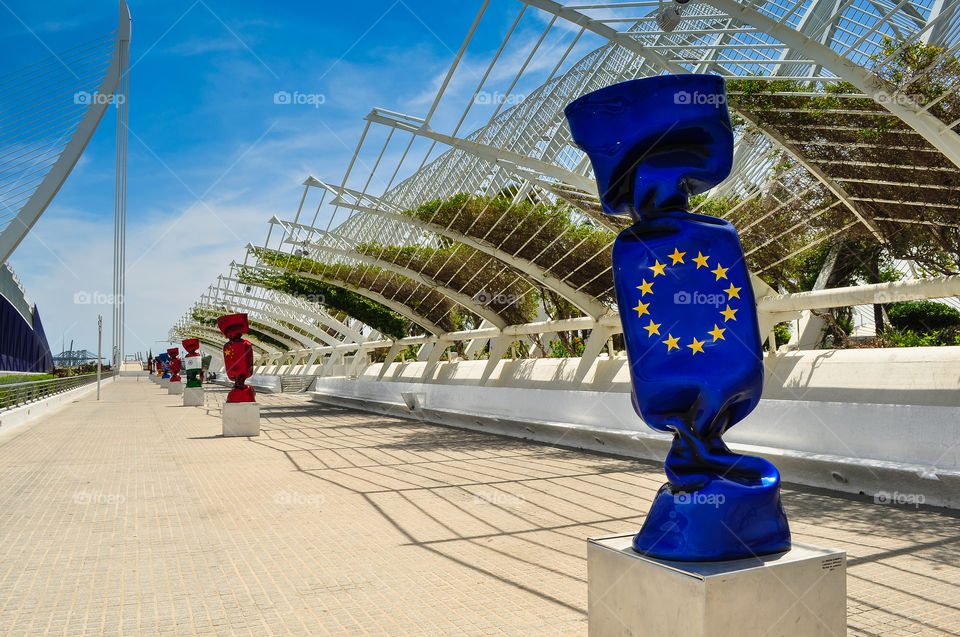 City of arts and sciences area in Valencia. Candy flags 