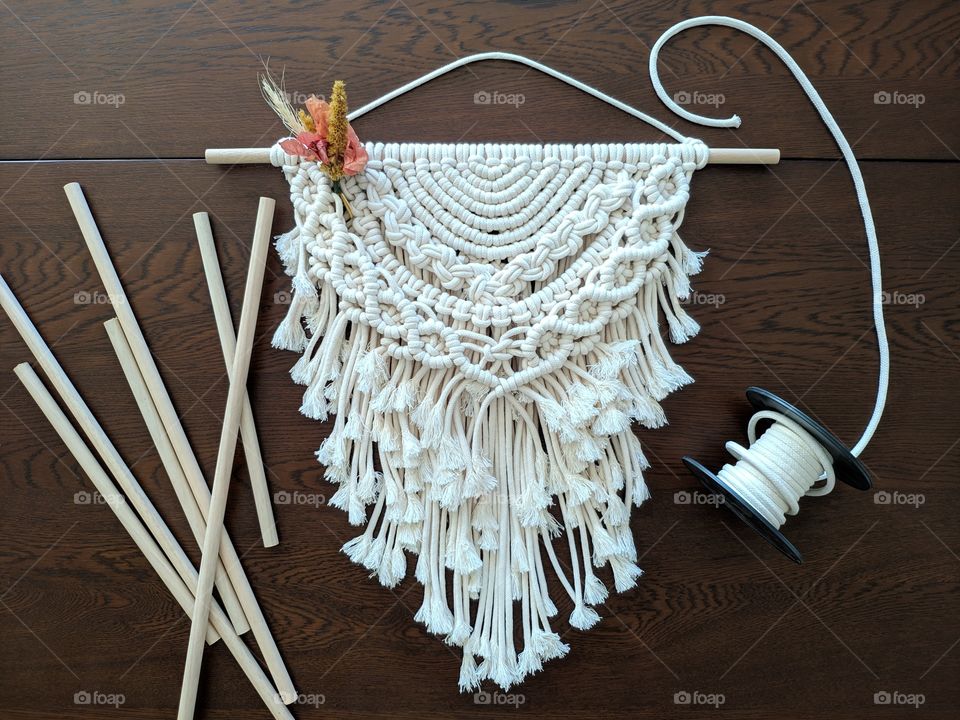Macrame. Handicraft using ropes.
