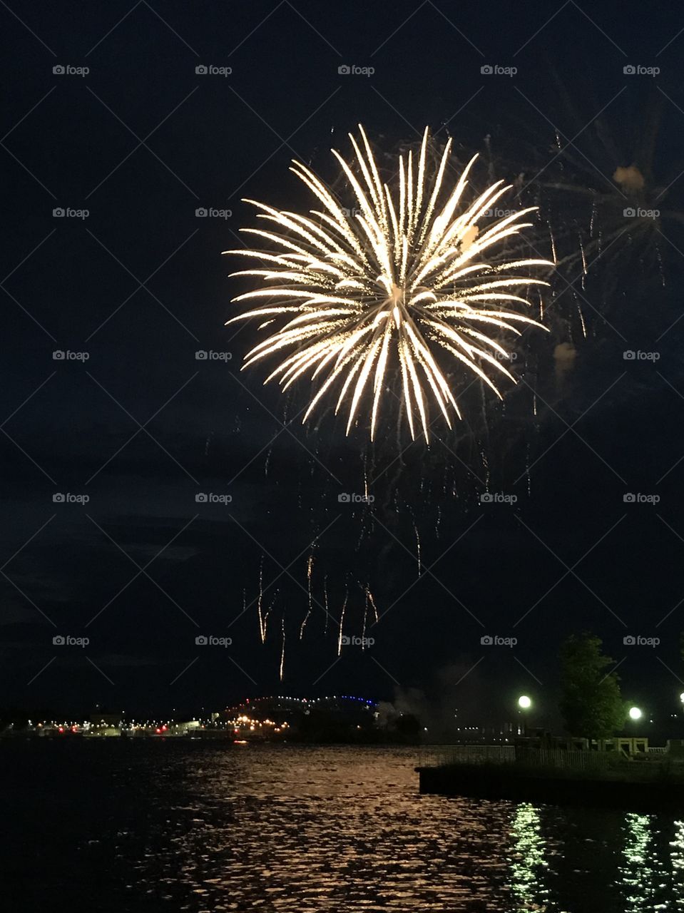 Fireworks over the International Bridge at Sault Ste. Marie, taken from the Canadian side. Here we enjoy both the Canadian and American fireworks in July