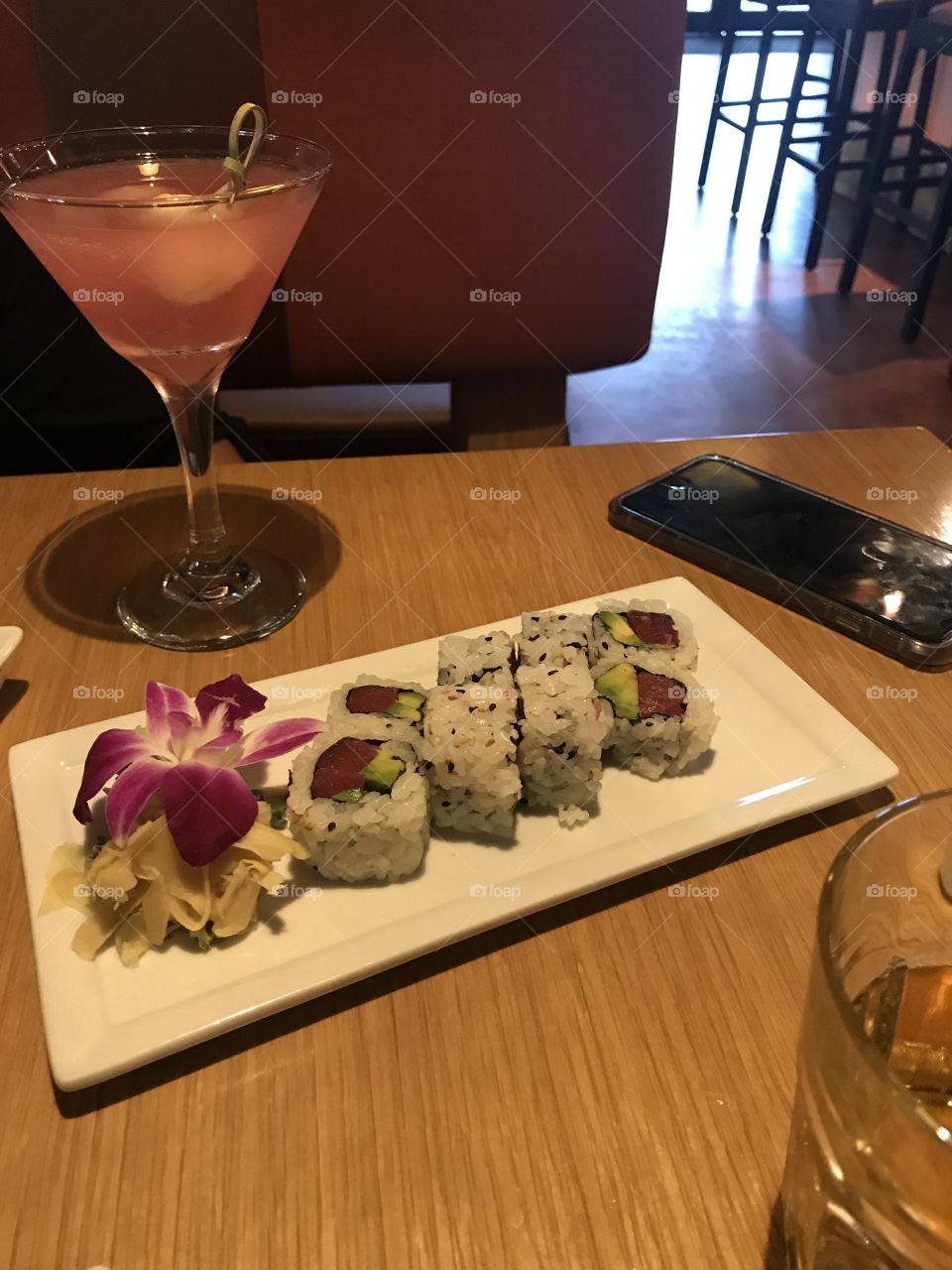 Beautiful sushi and cocktail, tuna