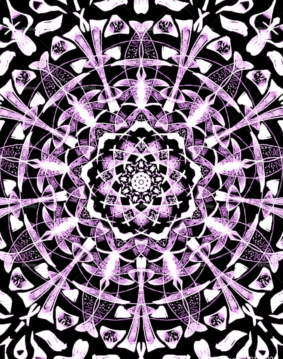 My Reflectional Glowing Purple Floral Art Design Pattern. Circular type of Grid.