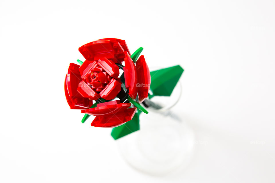 My botanical Lego rose for mother's day 😊 image of Lego rose in vase on white background.