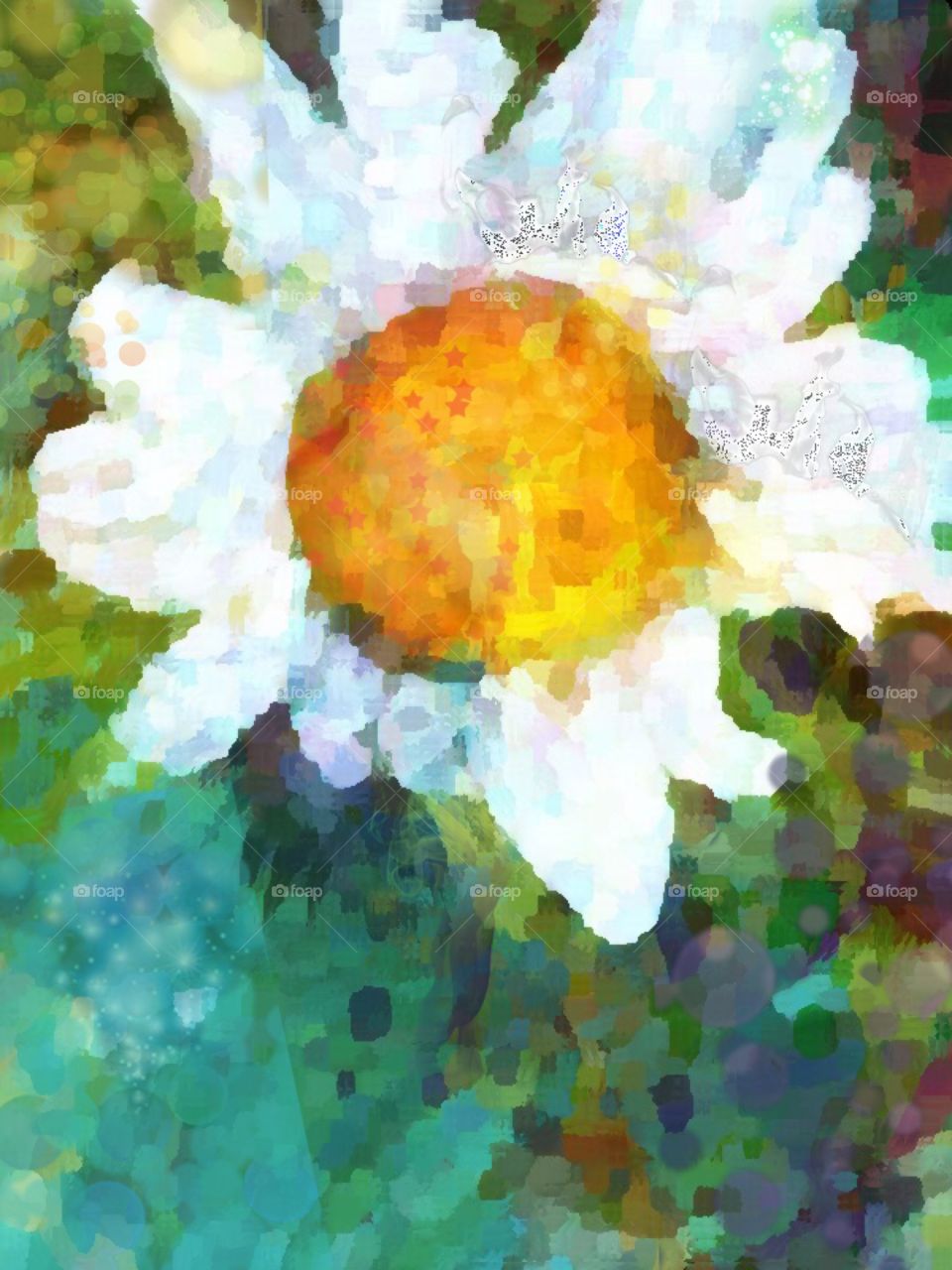 Watercolor Daisy Close Up 