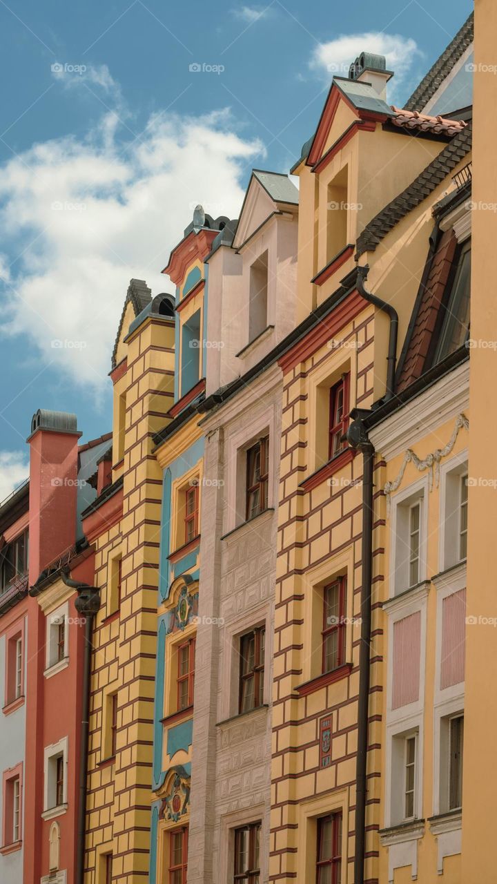 colorful tenement houses on one of the streets of the old town