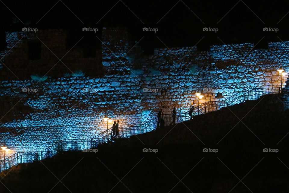 Blue path to The Tombs of the kings of Pontus in Amasya .