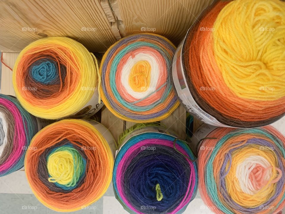 Rainbow colored yarn 