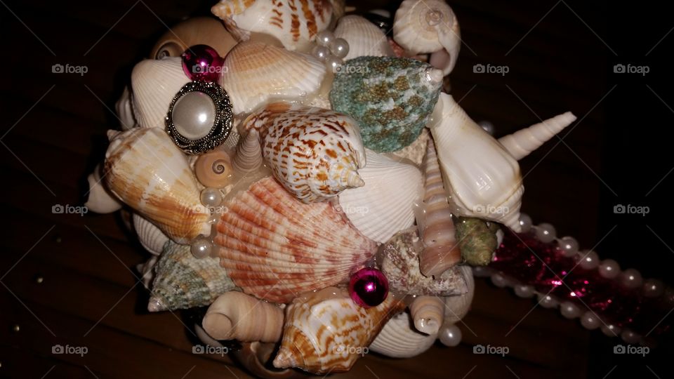 shell collage bouquet. bridesmaides bouquets I made