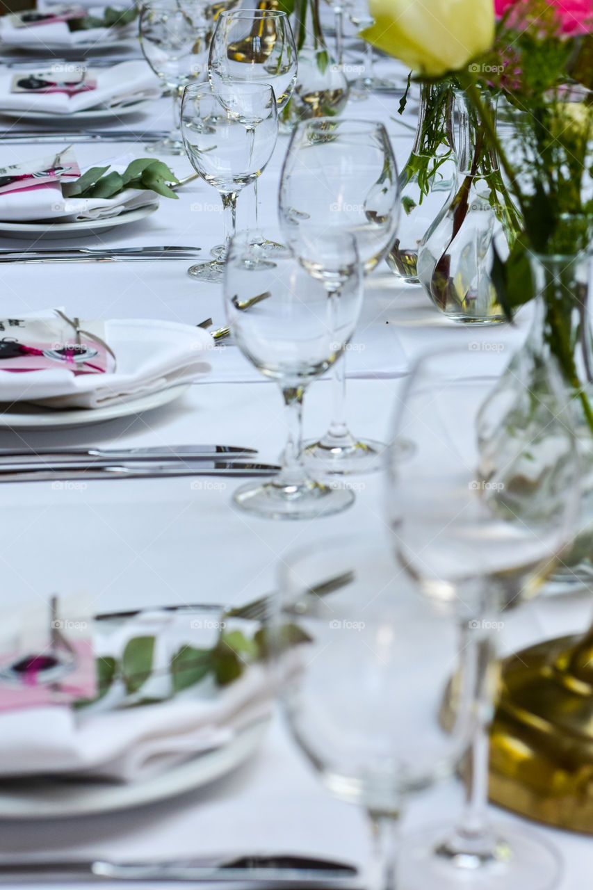 wine glasses on white table